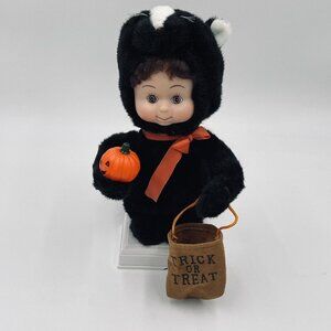 Vintage Animated Halloween Kid In Skunk Costume Motionettes Works Motion-ette